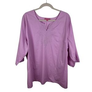 Woman Within Embroidered Tunic Top Size 5X Purple Lightweight Cotton‎ Comfy Airy